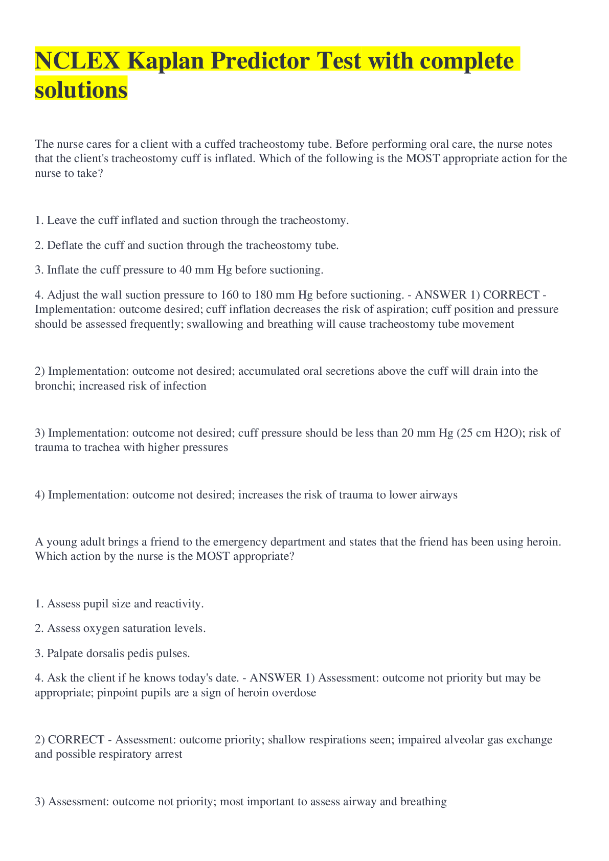 Preview image of NCLEX Kaplan Predictor Test with complete solutions document